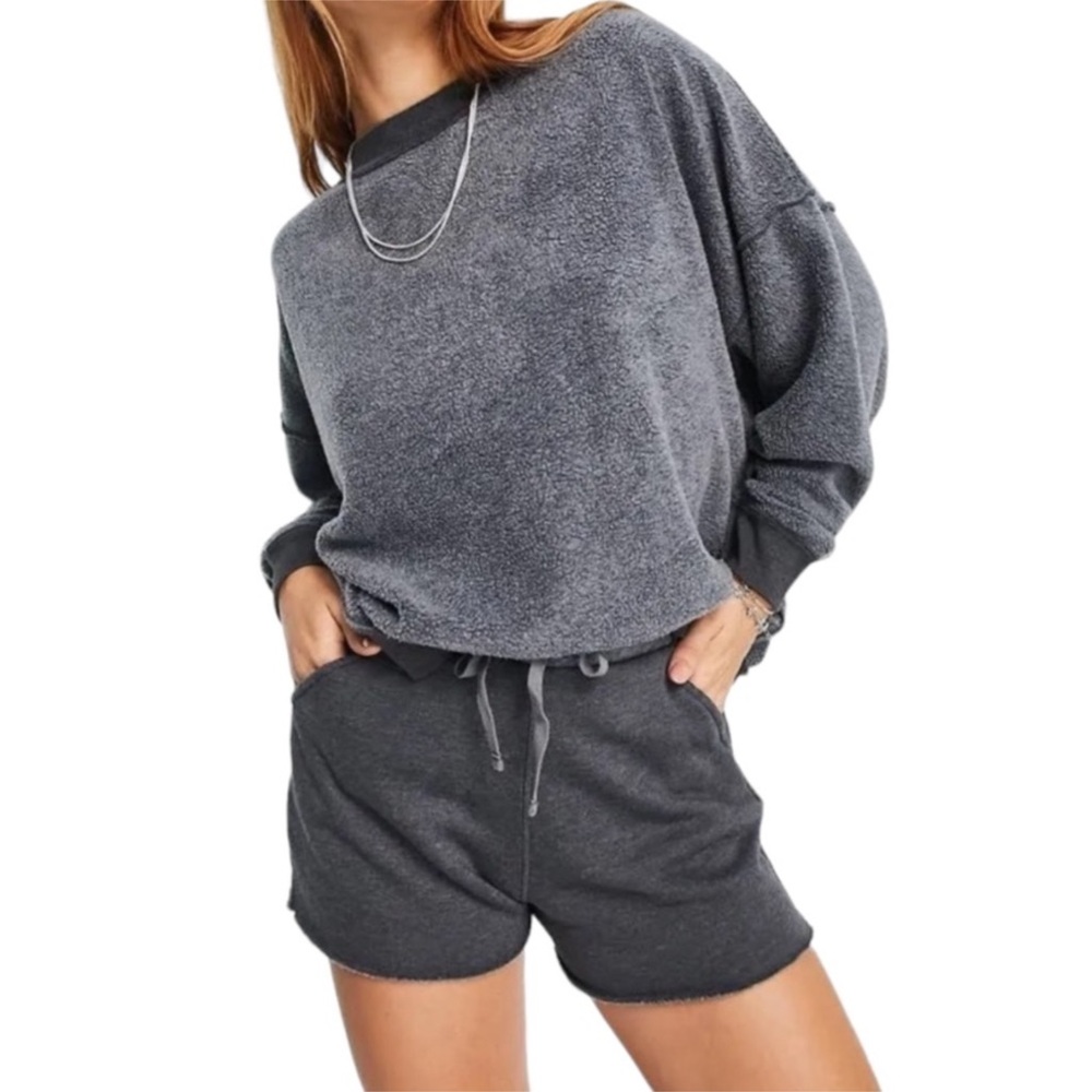 FREE PEOPLE Intimately Kelly Lounge Washed & Distressed Short Set, Washed Black
